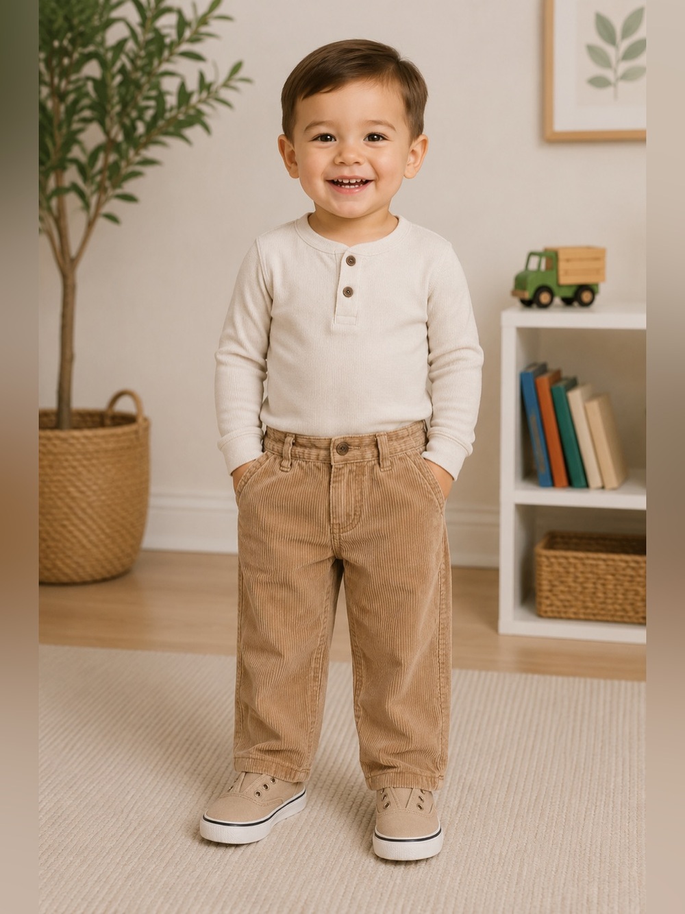 TUMBLEWEED Kids Corduroy Pants Tan Pull-On Elastic Waist 4 Pockets Cotton 2T